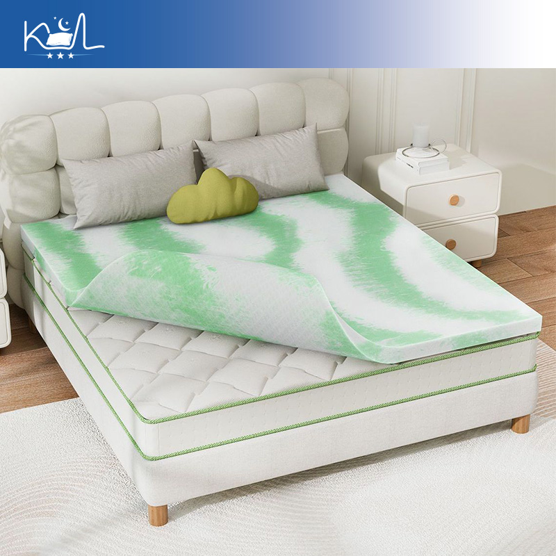 Mattress Pad Topper - White Green Color Mixed Cloud Pattern