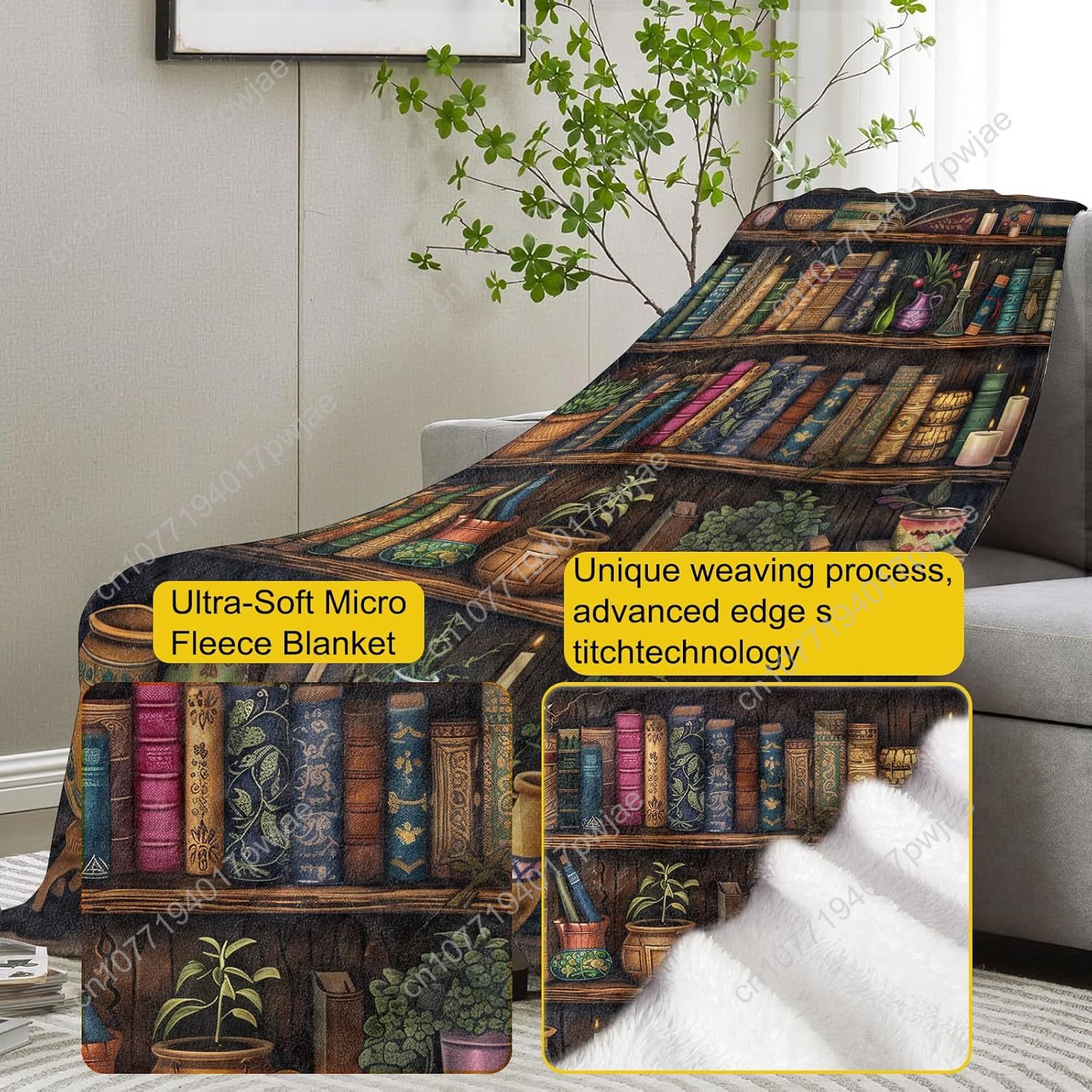 Vintage Bookshelf Blanket Read - Quality Home Textiles review and price